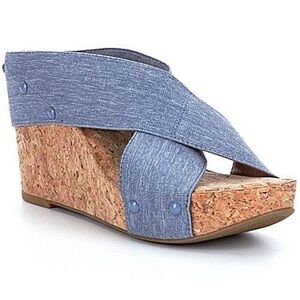 ☆Michelle D Blue Denim Corkscrew Wedge Sandals☆